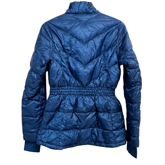 Athleta Down Puffer Jacket Womens Small Blue Quilted Funnel Neck Thumbholes - Picture 10 of 10